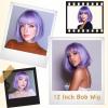 12 Inch Short Bob Light Purple Wig with Bangs, Colorful Wig for Halloween Daily Cosplay & Party Use, Heat Resistant Straight Synthetic Cosplay Party Wigs for Women (Light Purple) view 3