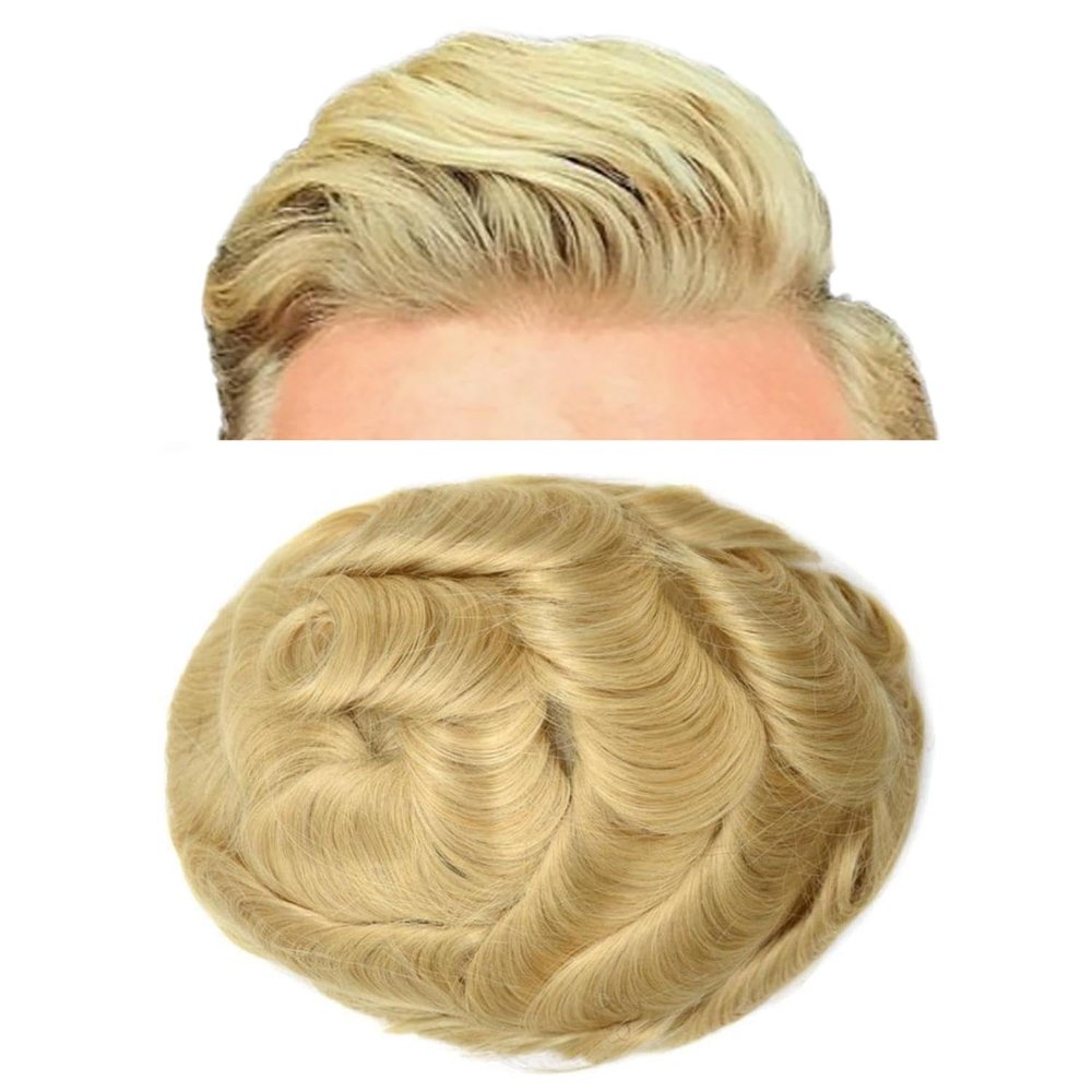 Hair Wonders Fine Mono Mens Toupee Hair Replacement System For Men Lace Front Hairpiece for Men Hair System Mens Hairpieces (#22R Light Blonde, 8x10-120% Light Medium Density)