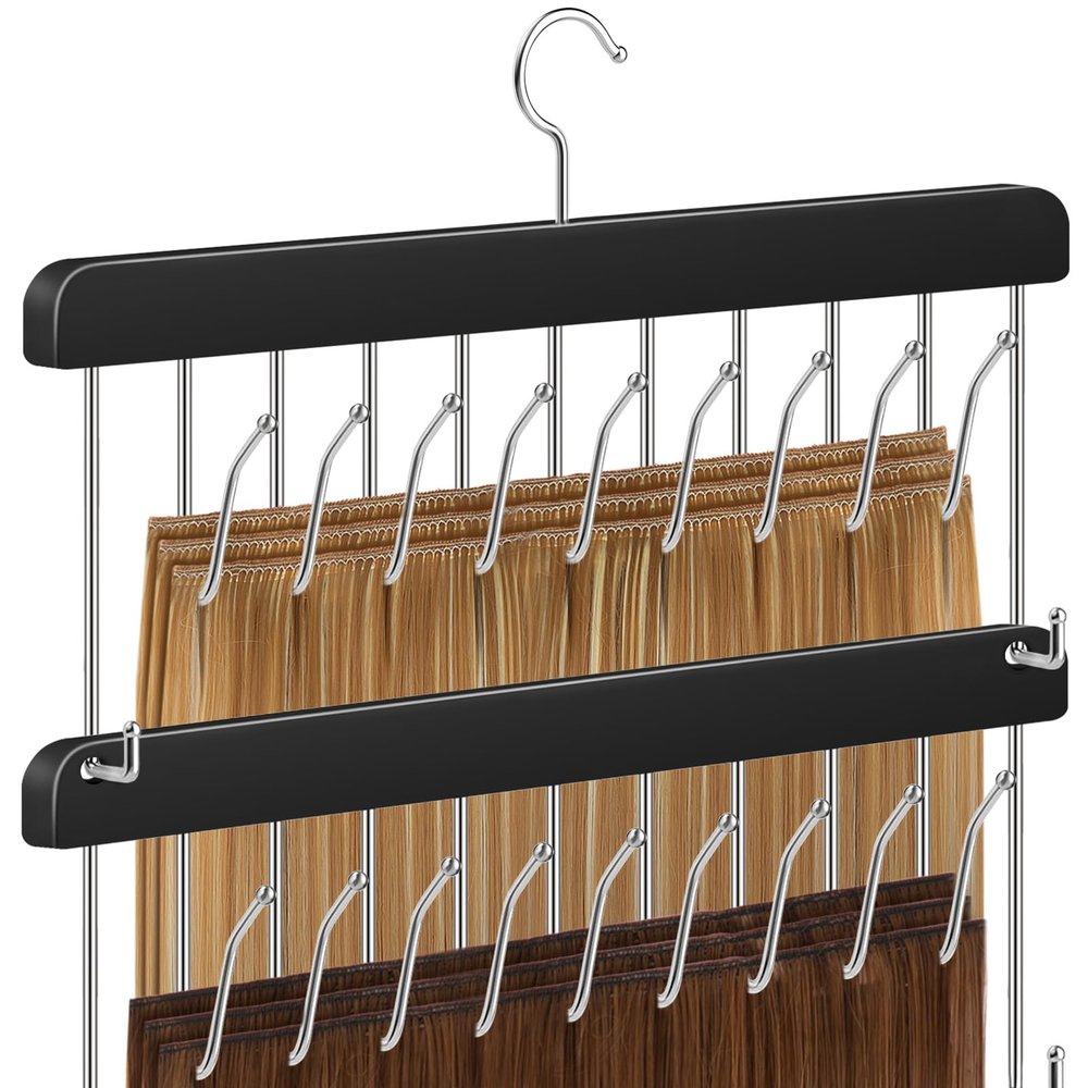 2 Pack Hair Extension Holder & Hanger  Braiding Rack Stackable Hair Extension Storage Rack for Styling, Rotatable Wig Organizer Stand for Wigs, Hairpieces, Clip/Tape Ins and Accessories