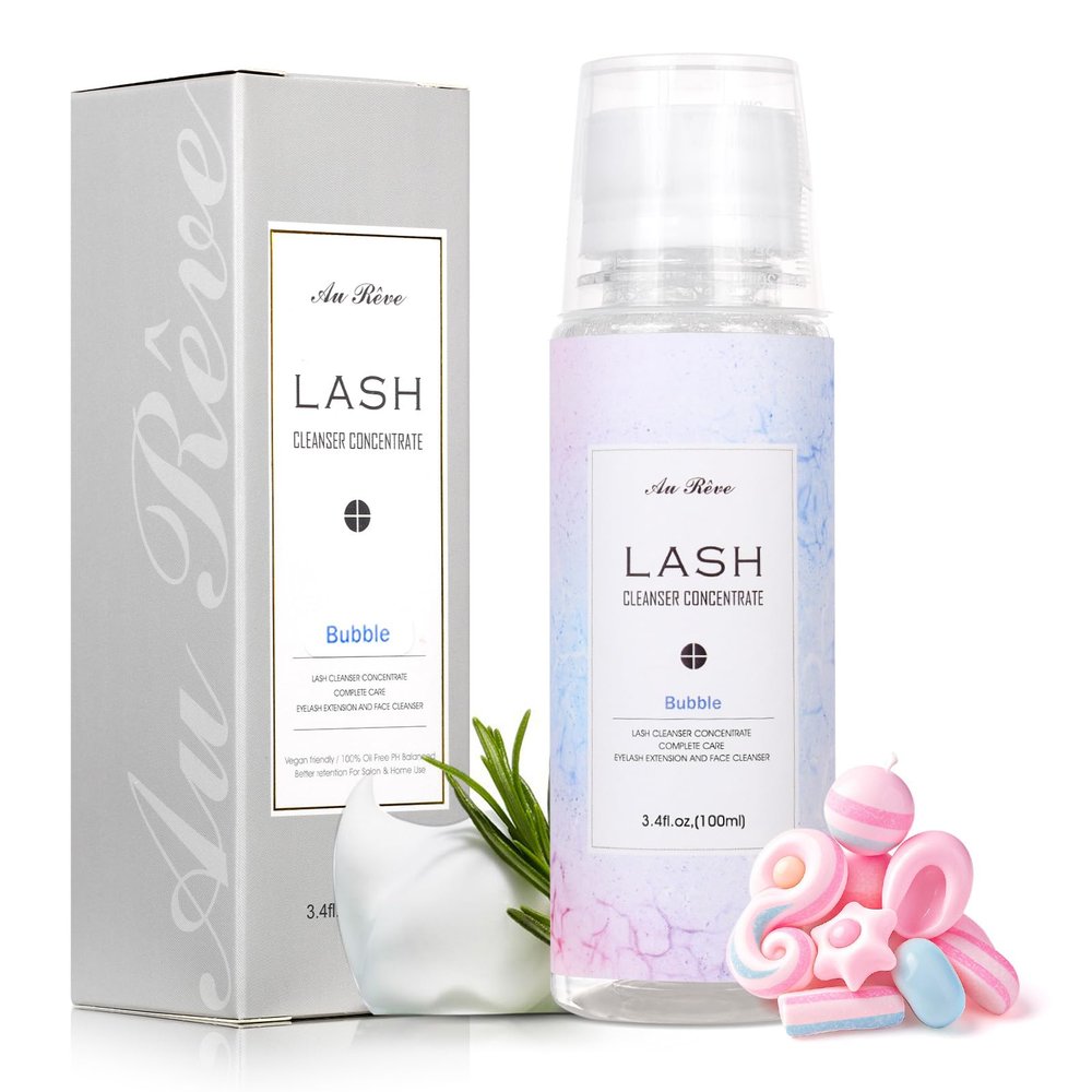 AuReve Lash Shampoo Concentrate 100ml Lash Extension Cleanser Oil-Free Eyelash Extension Shampoo with Salon Home Care -Makes 20 Bottles 60ml Eyelash Cleaner,Bubble Gum