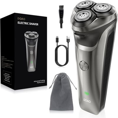 DOAO Electric Razor for Men, 100% Waterproof, Gentle on Sensitive Skin, Wet & Dry Rotary Electric Shavers for Men, Pop-up Beard Trimmer, 120 Min Shaving, 1.5H Fast Charge, Ergonomic Men's Shaver