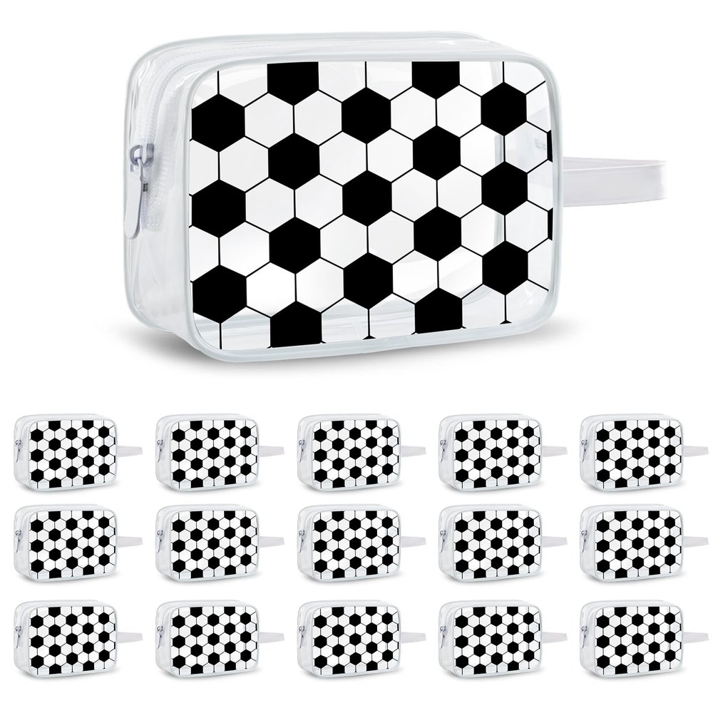 16PCS Soccer Cosmetic Bag - Waterproof Soccer Clear PVC Travel Bag,Soccer Gift Accessories Bags Goodie Snack Makeup Bag,Toiletry Zipper Pouch Organizer,Softball Team Gifts for Girls Team Player