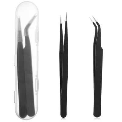 2PCS Stainless Tweezers, Sticker Tweezers Stainless Steel Straight and Curved Tip Tweezer for Eyelash Extensions Precision Electronics Nail Rhinestone Jewelry