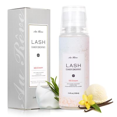 AuReve Lash Shampoo Concentrate 100ml Lash Extension Cleanser Oil-Free Eyelash Extension Shampoo with Salon Home Care -Makes 20 Bottles 60ml Eyelash Cleaner,Ice Cream