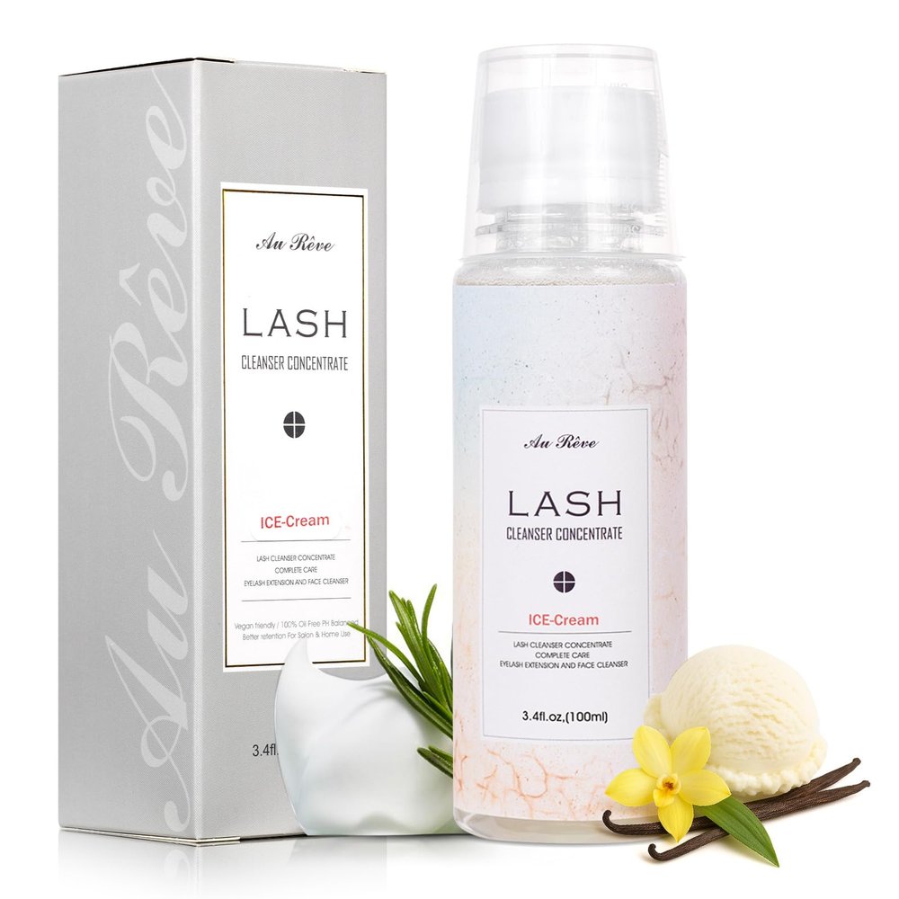 AuReve Lash Shampoo Concentrate 100ml Lash Extension Cleanser Oil-Free Eyelash Extension Shampoo with Salon Home Care -Makes 20 Bottles 60ml Eyelash Cleaner,Ice Cream