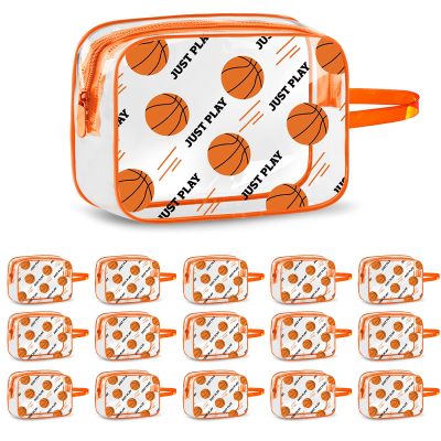 16PCS Basketball Team Gifts Cosmetics Bag - PVC Clear Portable Makeup Bags Organizer 7 x 5.5 x 1.77 '' Waterproof Sport Zippered Toiletry Carry Pouch for Basketball Coach Travel Party Supplies