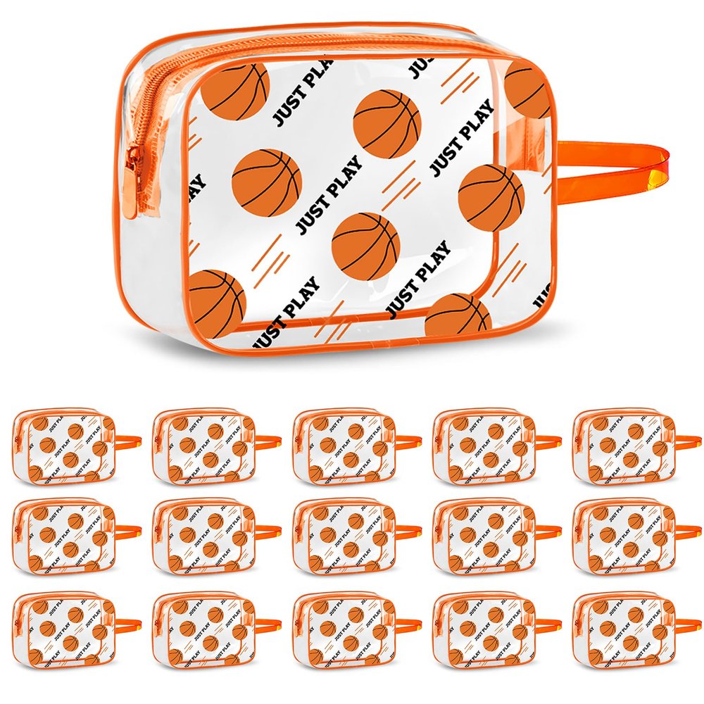 16PCS Basketball Team Gifts Cosmetics Bag - PVC Clear Portable Makeup Bags Organizer 7 x 5.5 x 1.77 '' Waterproof Sport Zippered Toiletry Carry Pouch for Basketball Coach Travel Party Supplies