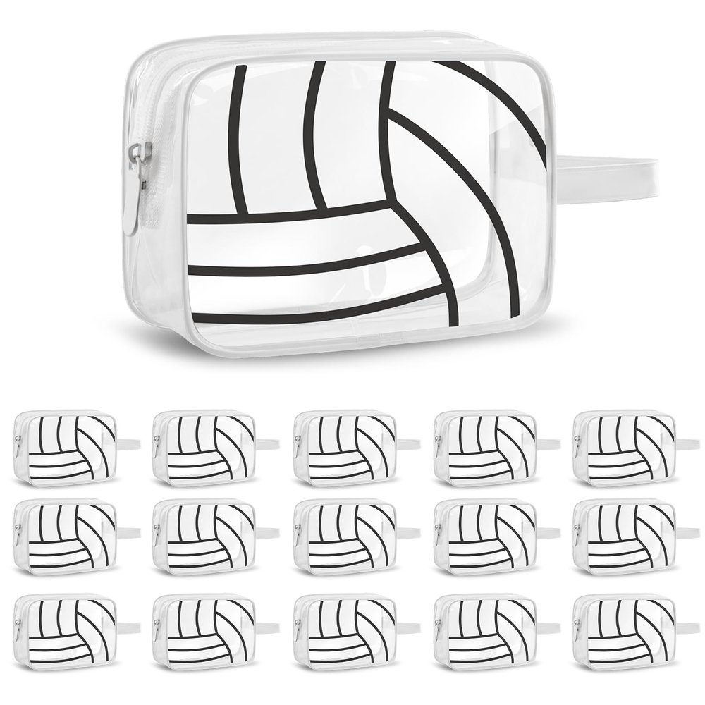 16PCS Volleyball Cosmetic Bag - Waterproof Volleyball Clear PVC Travel Bag,Volleyball Gift Accessories Bags Goodie Snack Makeup Bag,Toiletry Zipper Pouch Organizer,Softball Team Gifts for Team Player