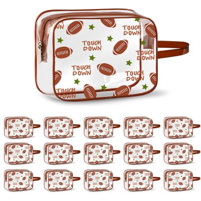 16PCS Football Gift Bags - Football Team Cosmetics Bag,PVC Clear Portable Makeup Bags Organizer,7 x 5.5 x 1.7 '' Waterproof Sport Zippered Toiletry Carry Pouch for Football Coach Travel Party Supplies