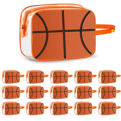 16PCS Basketball Cosmetic Bag - Waterproof Basketball Clear PVC Travel Bag,Basketball Gift Accessories Bags Goodie Snack Makeup Bag,Toiletry Zipper Pouch Organizer,Basketball Team Gifts for Player