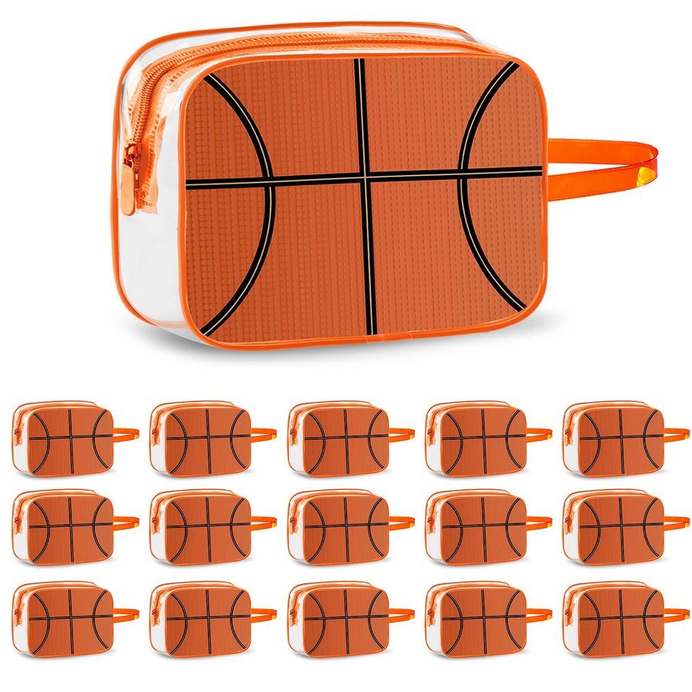 16PCS Basketball Cosmetic Bag - Waterproof Basketball Clear PVC Travel Bag,Basketball Gift Accessories Bags Goodie Snack Makeup Bag,Toiletry Zipper Pouch Organizer,Basketball Team Gifts for Player