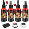 JAYUWE 7 PCS Halloween Fake Blood Spray Makeup Kit - Fake Blood 2.1oz X4 + Coagulated Blood Gel 1.41oz + Soap + Sponge, Washable Blood Paint for Clothes SFX Makeup Vampire Accessories, Dark & Fresh view 1