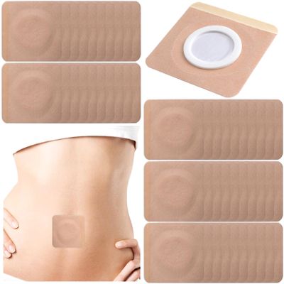 CTEAKOP 50 Pcs Castor Oil Belly Button Patch, Castor Oil Patches Belly Button, Pearlescent Film Pack Wrap, Pack for Stomach, Waist, Neck - Beige, Square (7x7cm)