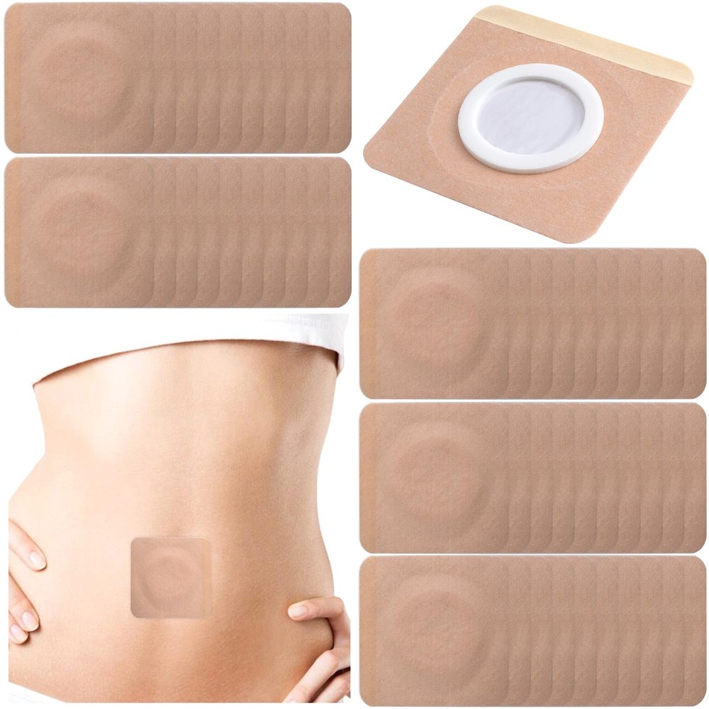 CTEAKOP 50 Pcs Castor Oil Belly Button Patch, Castor Oil Patches Belly Button, Pearlescent Film Pack Wrap, Pack for Stomach, Waist, Neck - Beige, Square (7x7cm)