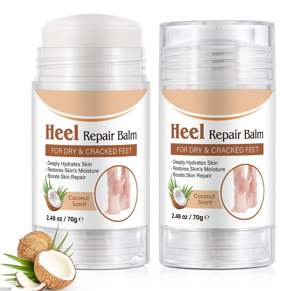 2 Pack Cracked Heel Treatment Balm Stick, Dry & Cracked Foot Repair for Instant & Intensive Moisturizing & Hydrating Heel with Aloe, Coconut Oil, Hyaluronic Aicd, Olive Oil, Coconut Scent|2.46 oz/70 g
