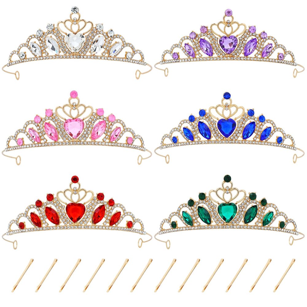inSowni 6pcs Gold Metal Glitter Gem Crystal Rhinestone Tiara Crown Headbands Wedding Birthday Party Prom Headpieces Hair Accessories for Women Brides Bridesmaids