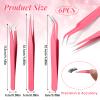 6 Pcs High Precision Lash Tweezers Set Eyelash Extension Tweezers Stainless Steel Eyelash Tweezer for Women Lash Extension Tools Supplies Classic Mega Volume Lashs Facial Hair Crafting Making(Pink) view 2