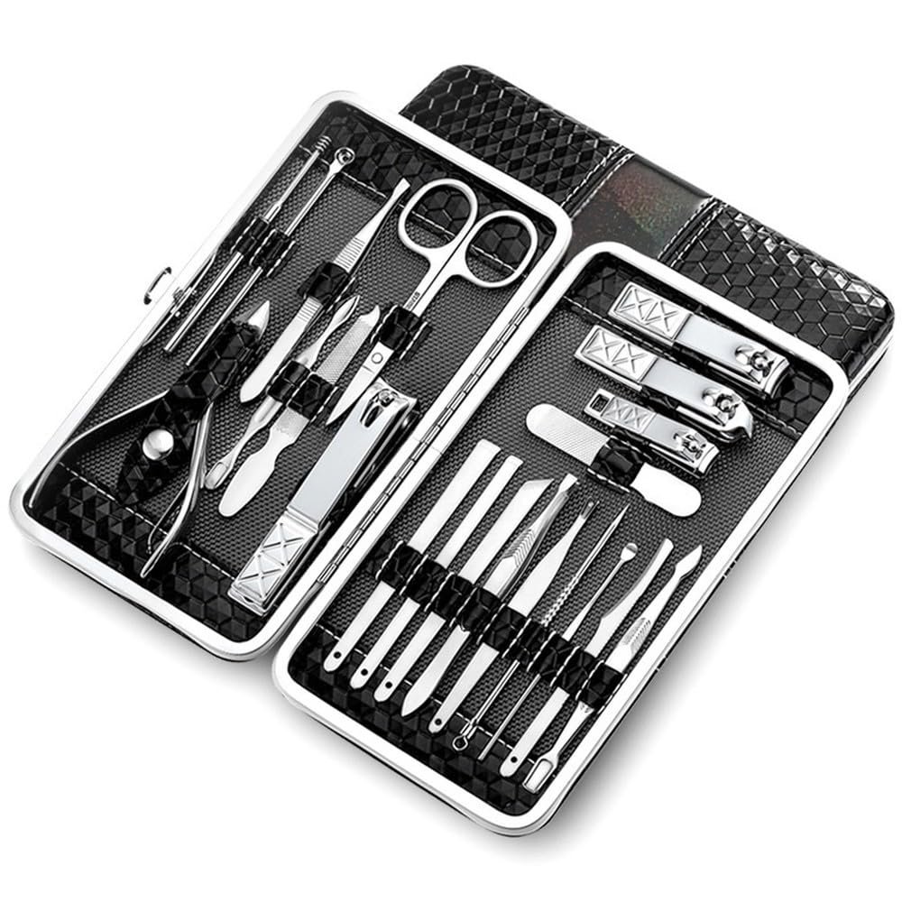 21-Piece Medical Pedicure System - Stainless Steel Paronychia Nippers Set | Doctor-Recommended Ingrown Nail Treatment,Black 21 pcs