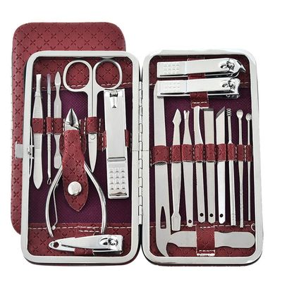 19-Pc Home Podiatry Kit - Stainless Steel Ingrown Nail Clippers | Care Tools,red