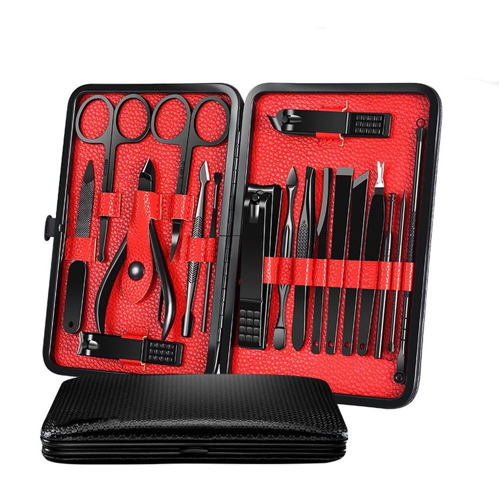 18-Tool Color Manicure System - Stainless Steel Paronychia Trimmer Set | Medical-Grade Pedicure Kit w/Organizer Case,Black 18 Tools