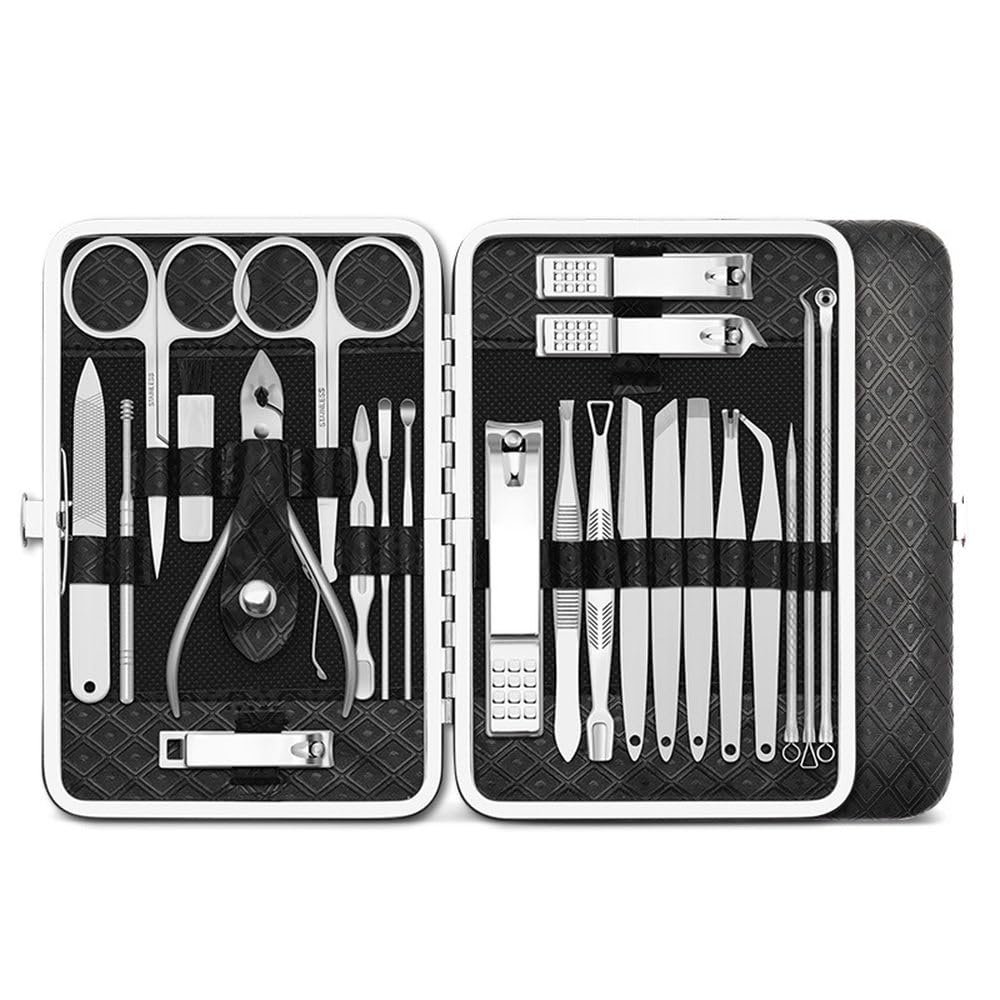 23-Pc Complete Nail Solution - Stretching Tools & Clippers Set | Salon-Grade Stainless Steel Pedicure Kit,23 Checkered Texture 02,China