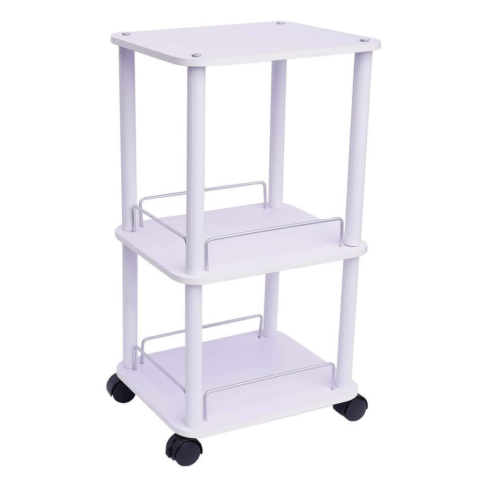 3-Tier Rolling Utility Cart with Handle, ABS & High-Density Board Storage Trolley, Thicker Wider Panels, Aluminum Guardrails, Movable Cart with Wheels for Beauty Salons, Office, White