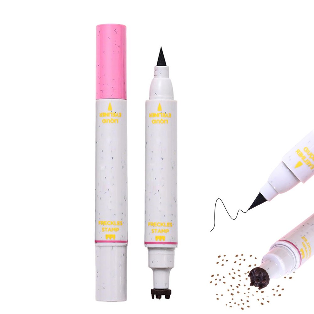 Aaiffey Faux Freckle Stamp with Eyeliner,Dual Ended Fake Freckle & Black Liquid Eyeliner 2 in 1,Long Lasting Quick Dry Fake Freckles Pen For Natural Lifelike Freckles Makeup (#3)