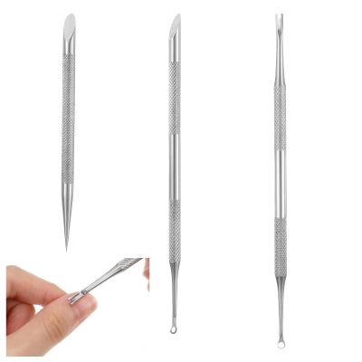 3PCS Cuticle Pusher Tool, Professional Stainless Steel Dual-Ended Cuticle Remover & Spoon Nail Cleaner for Manicure Pedicure, Cuticle Removal Gel Polish Prep Nail Art Tools (Silver)