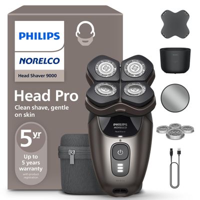 Philips Norelco Head Shaver Pro 9000 Series - Skull Shaver for Men and Women, 360 Flexing Head & ComfortCut Blades for Clean Shave, Gentle on Skin, Model HS9980/40