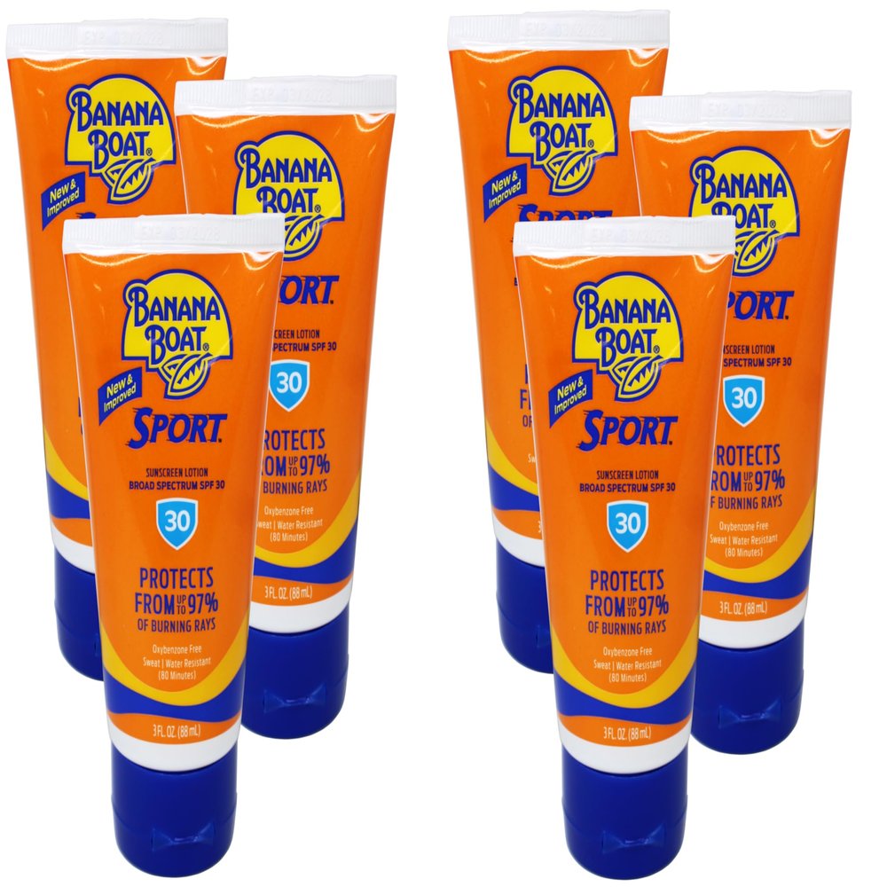 Banana Boat Sport Sunscreen Lotion, SPF 30 Broad Spectrum, Water Resistant, 3 fl oz (Pack of 6)