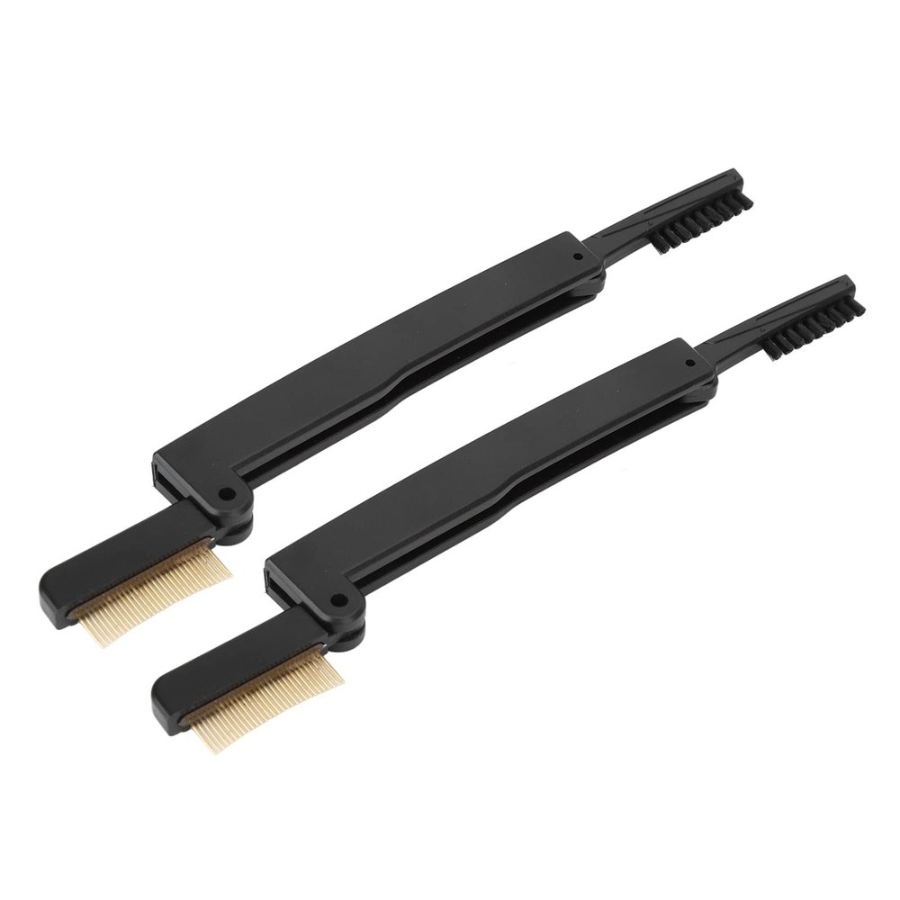 BRRNOO 2pcs Folding Eye Lash Brow Comb, Stainless Steel Eyelash Separator, Metal Teeth Eyebrow Comb, Portable Dual Sided Eyebrow Brush with Protected Design, Comfortable Grip Handle,
