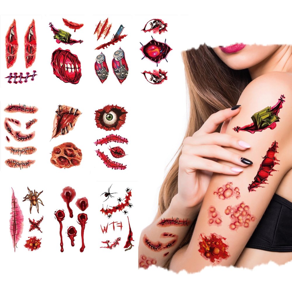 10 Sheets Temporary Tattoos for Party Favors, DIY Crafts, Gifts, and Decorations (Scar)