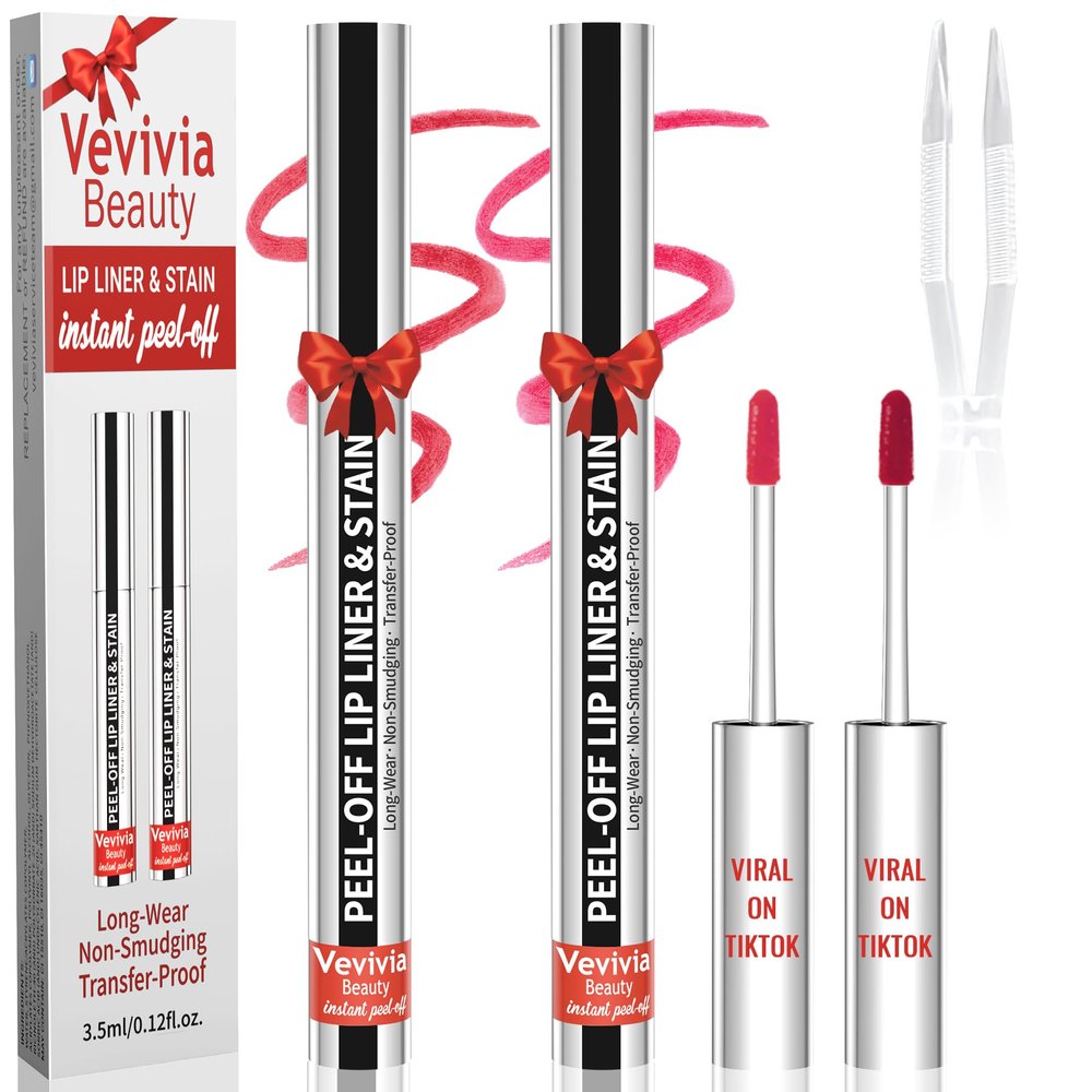 2pcs Lip liner Stain Peel Off,Lip Stain Waterproof Long Lasting,2-in-1 Lip Liner with Tweezer,Non-Fading Peel Off Lip Color,Stay On All Day,Perfect for Gift ,Highly Pigmented Color(Nude+Rose)