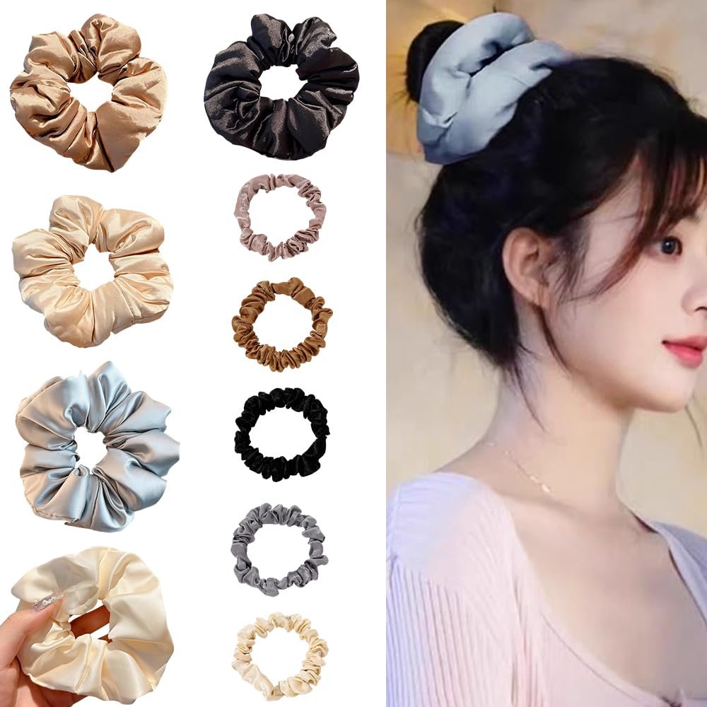 10pcs Satin Scrunchies For Women Silk Scrunchies Ponytail Holder Satin Hair Ties Soft No Damage Gentle Hair Accessories