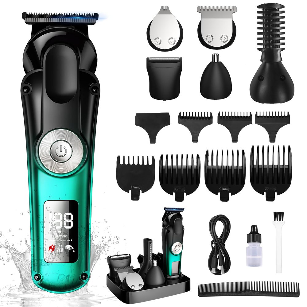 BILLAR 6 in 1 Professional Mens Grooming Kit for Mustache,Body, 17 Piece All-in-One Mens Grooming Kit and Hair Clipper, Nose, Ear,Body and Face, Electric Razor with Type-C Recharge Dock