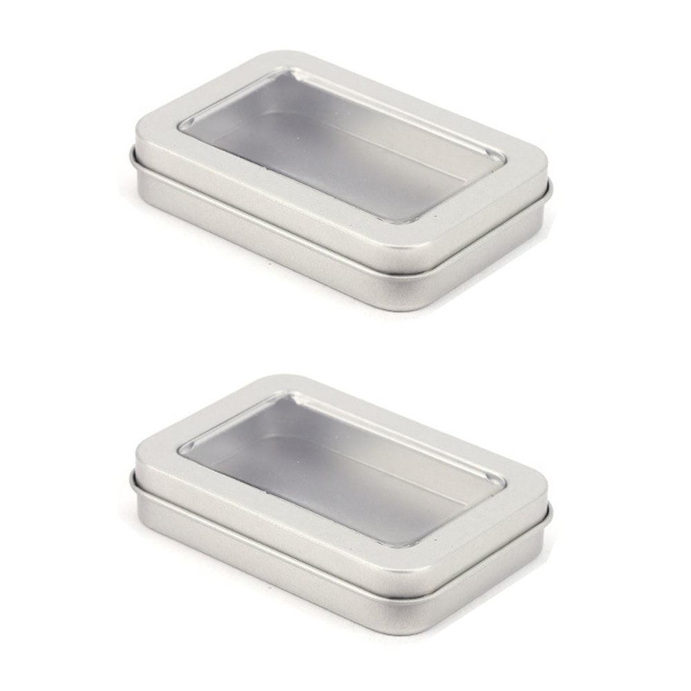 ZQTSANKESL 2 Pcs Small Metal Tin Box with Clear Window Lid - Cotton Swab Holder & Travel Qtip Case, Portable Empty Storage Container for Jewelry, Hair Ties, Dental Floss, Candy Packaging (Silver)