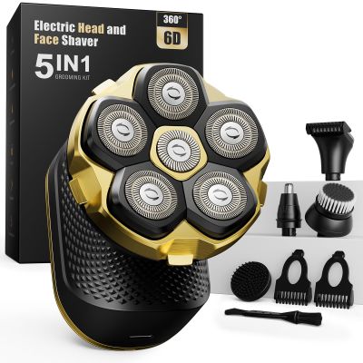 2026 New Head Shaver for Bald Men - Trimcoo 5-in-1 Magnetic Electric Trimmer with Titanium Blades | Gentle on Sensitive Scalp | IPX7 Waterproof, Powerful 8500 RPM, USB-C Charge & LED Display (Gold)