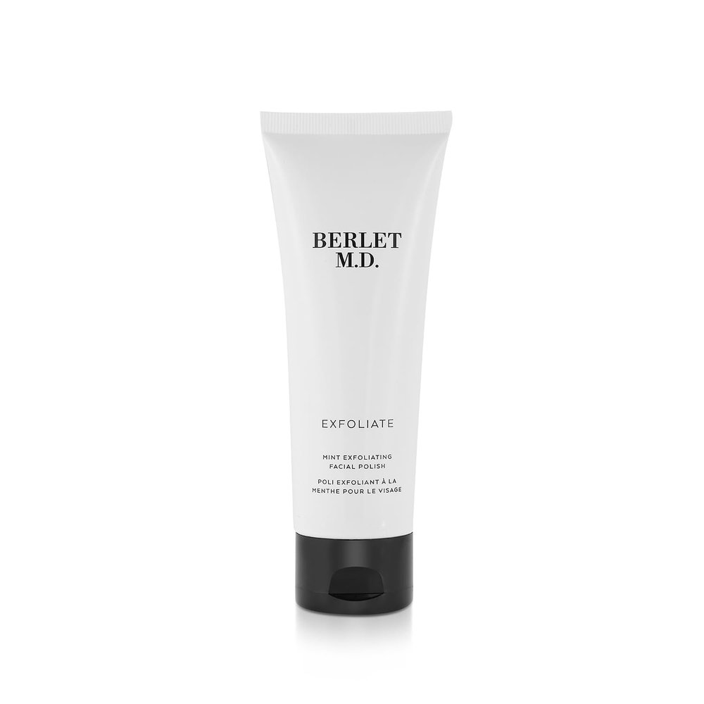 BERLET M.D. Mint Exfoliating Facial Polish, Gentle Sugar-Based Face Scrub with Apricot Oil, Aloe Vera & Green Tea, Deep Cleansing & Smoothing, Vegan, For All Skin Types, 120ml