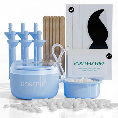 Rosepil Nose Ear Eyebrow Upper Lip Waxing Kit for Men & Women - 50g Wax, 6 Sticks, 6 Nose Applicators, Portable Wax Warmer with Smart Temp Control & Red/Green Light Guidance, Multi-Use Home & Travel