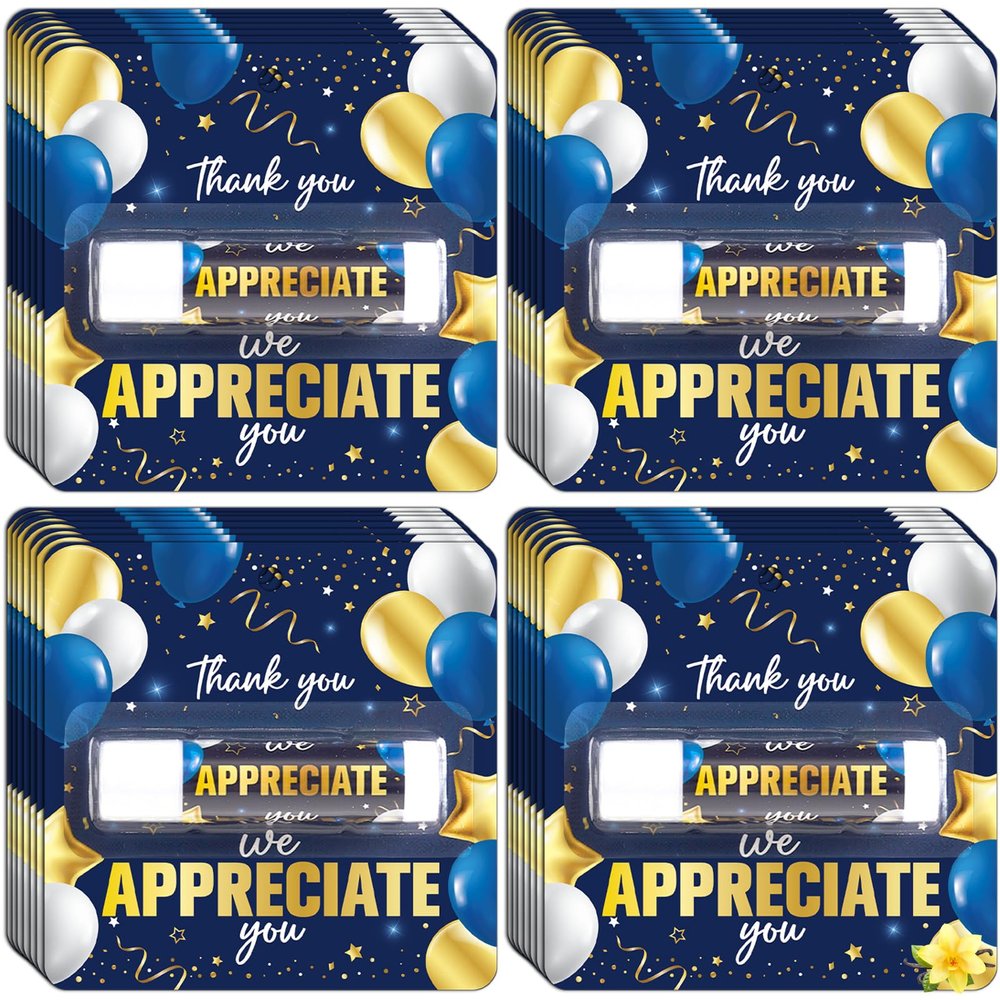 30 Pack Christmas Thank You Lip Balm Gifts Bulk, Blue Gold Winter Lip Balm Gifts, Appreciation Party Favor for Women Man Coworker Employee We Appreciate You Baby Shower Birthday Party Supplies