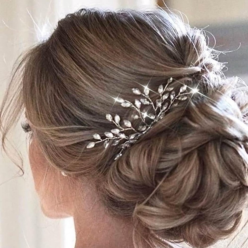 Asooll Rhinestone Sparkly Bridal Hair Comb Silver Crystal Hair Pieces Wedding Hair Accessories for Women