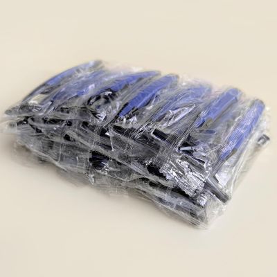 Individually Wrapped 3 Blades Razors Bulk, Travel Size Disposable Manual Razors with Stainless Steel Blade (Blue) (100)