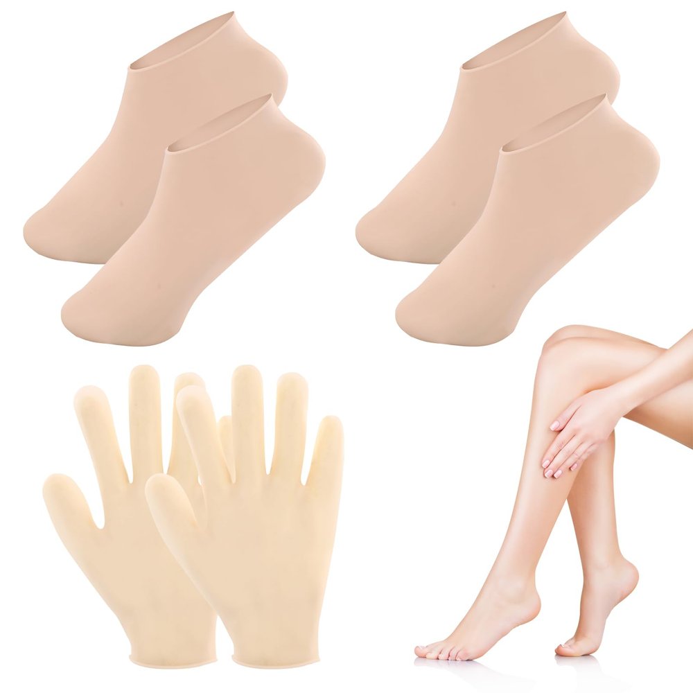 3 Pairs Silicone Socks, Silicone Glove Socks Set for Dry Cracked Feet and Hands, Reusable Soft Moisturizing Silicon Sock for Cracked Heel and Softening Rough Skin, Calluses