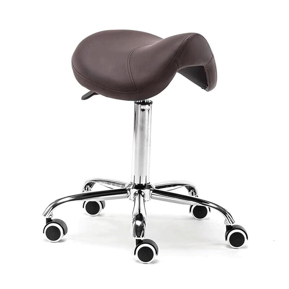 JAVPTAV Rolling Saddle Stool Chair with Wheels Comfortable Leather Saddle Stool for Clinic Dentist Spa Adjustable 19" 23" Height Ergonomic Design(Brown)