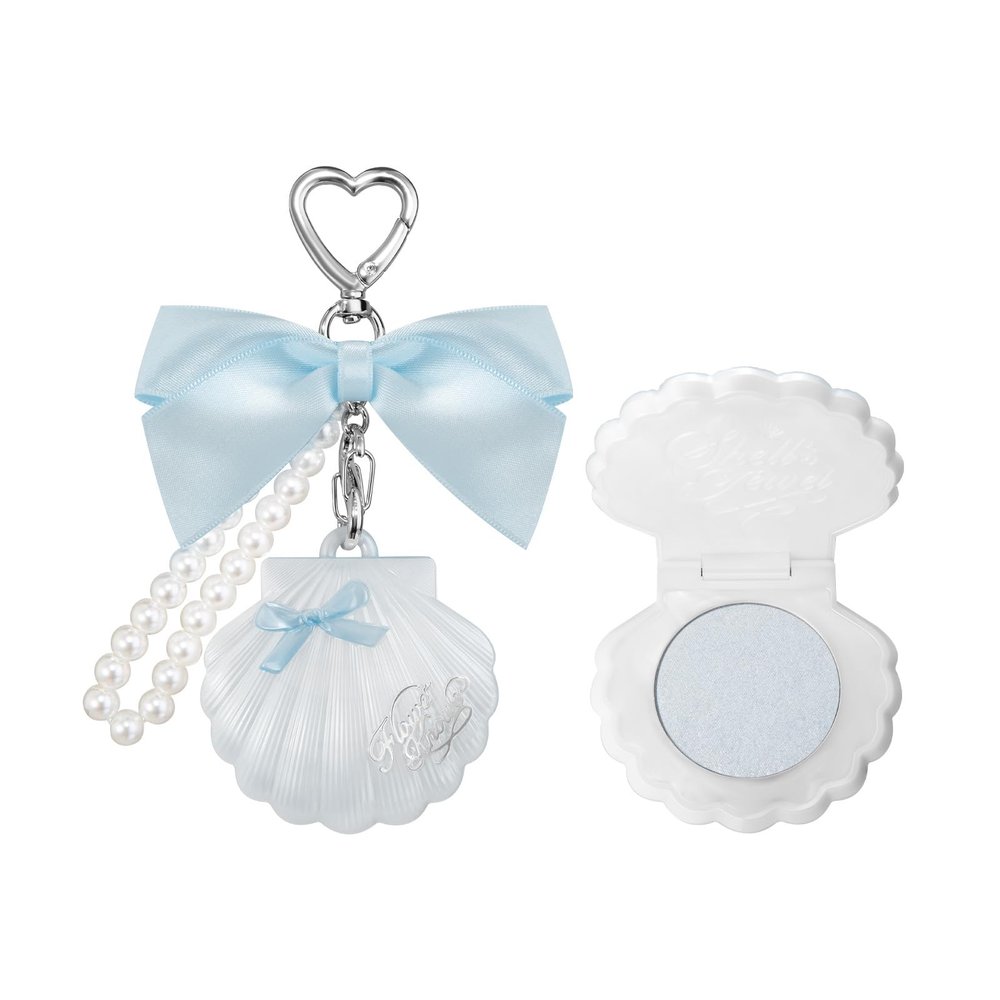 Flower Knows Shell's Jewel Highlighter Balm,Cute Bag Charm Keychain,Glitter Pearly Highlighter Makeup,Natural Glow Finish,Long Lasting Face Illuminator,Gift for Women,Girls,0.11 oz(Blue Tears)