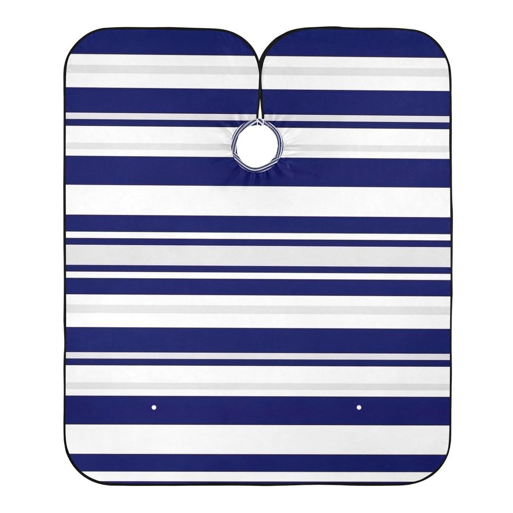 Navy Blue White Stripes Hair Dye Cape Washable, Barber Clothes Protector, Haircut Capes for Adults