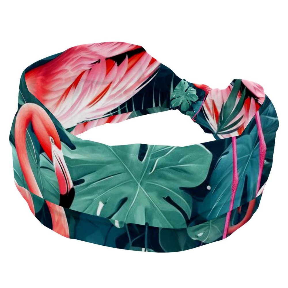 1 Pack Headbands for Women Non Slip Elastic Sports Hair Bands for Women, Soft Cloth Headband for Workout Yoga Fashion Hair Accessories,Pink Art Flamingo-524