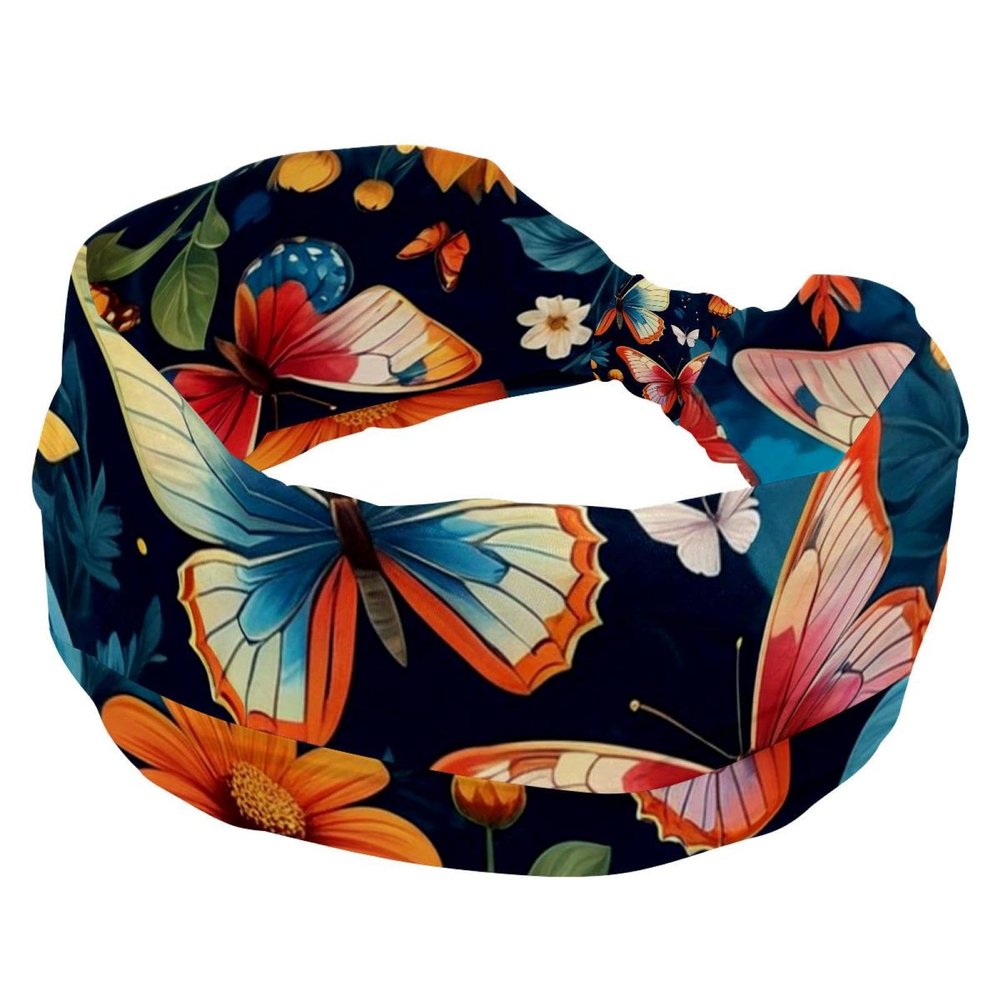 1 Pack Art Butterfly-990 Elastic Soft Fabric Non-Slip Women's Fashion Headbands - Soft, Wide, and Stylish for All Occasions