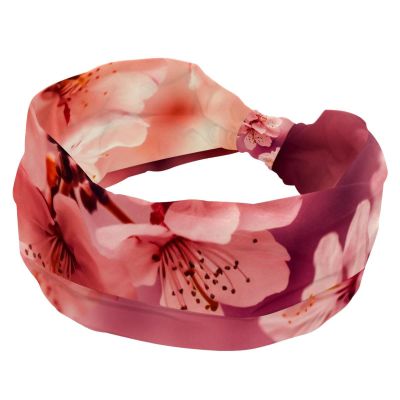 1 Pack Headbands for Women Non Slip Elastic Sports Hair Bands for Women, Soft Cloth Headband for Workout Yoga Fashion Hair Accessories,Aesthetic Pink Cherry Blossom-497