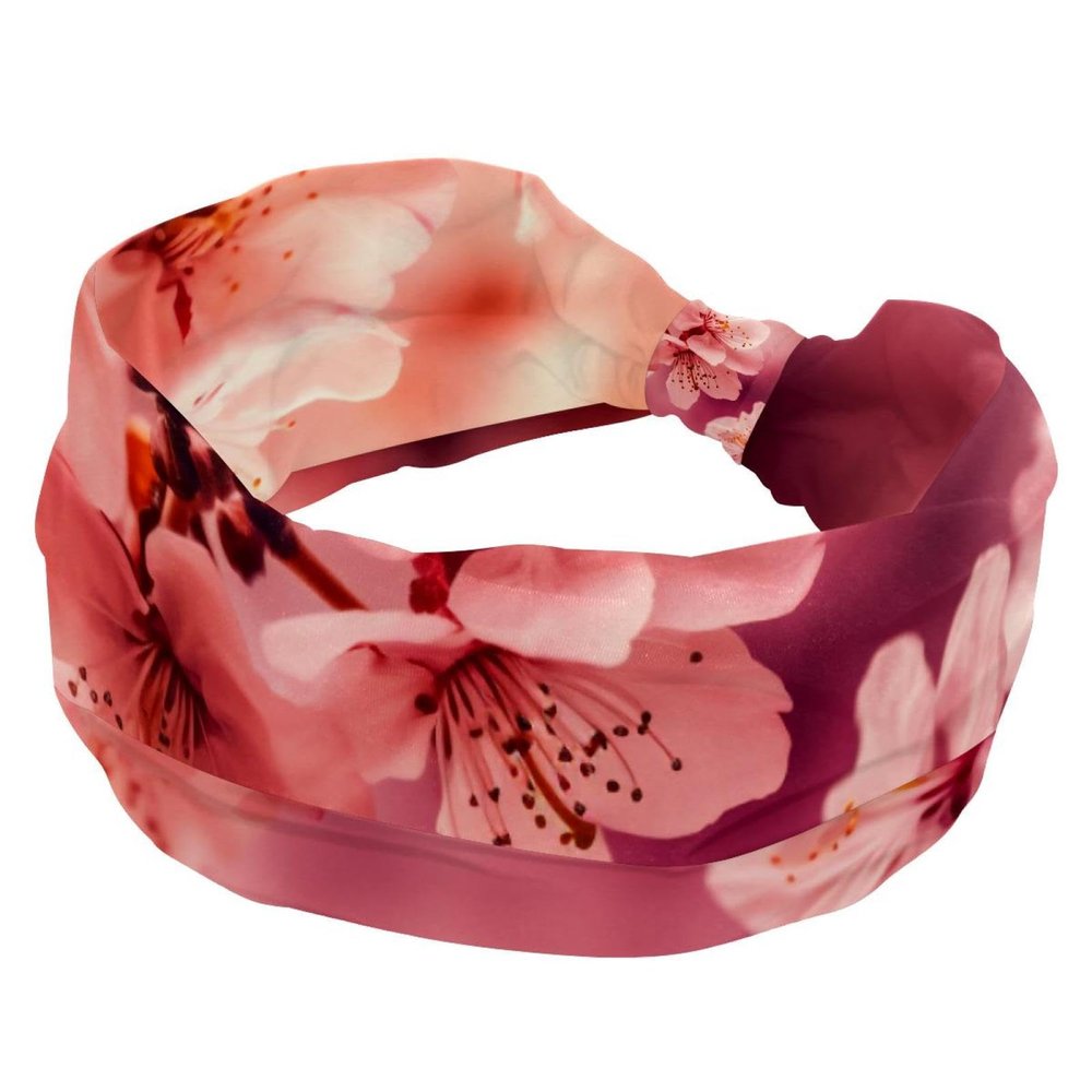 1 Pack Headbands for Women Non Slip Elastic Sports Hair Bands for Women, Soft Cloth Headband for Workout Yoga Fashion Hair Accessories,Aesthetic Pink Cherry Blossom-497